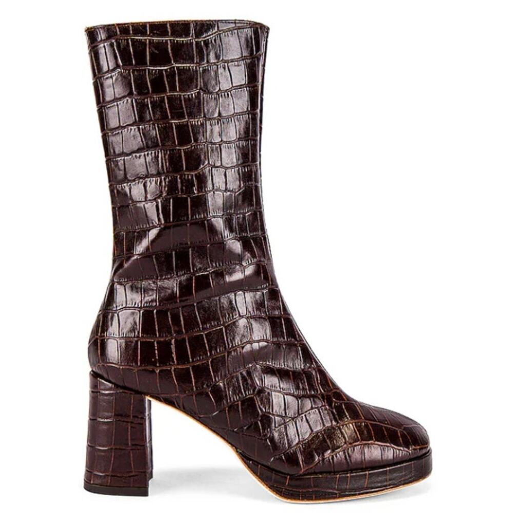 Miista Carlota Mahogany Croc Ankle Boots, Size 38 - Picture 2 of 13